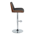 Corazza Adjustable Barstool - Set of 2 - Chrome Metal, Walnut Wood, Charcoal Fabric