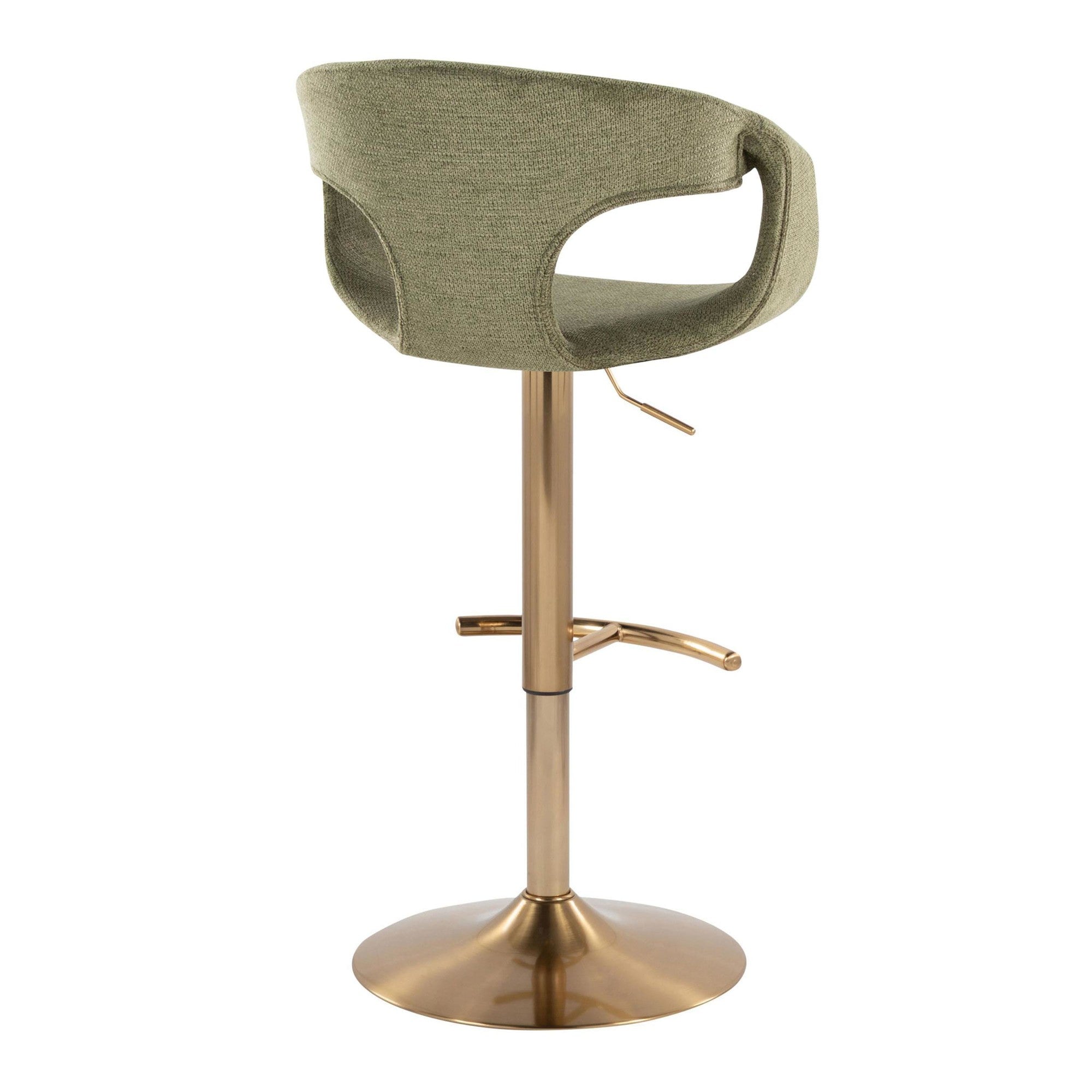 Curva Adjustable Barstool - Set of 2 - Gold Metal, Green Fabric