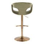 Curva Adjustable Barstool - Set of 2 - Gold Metal, Green Fabric