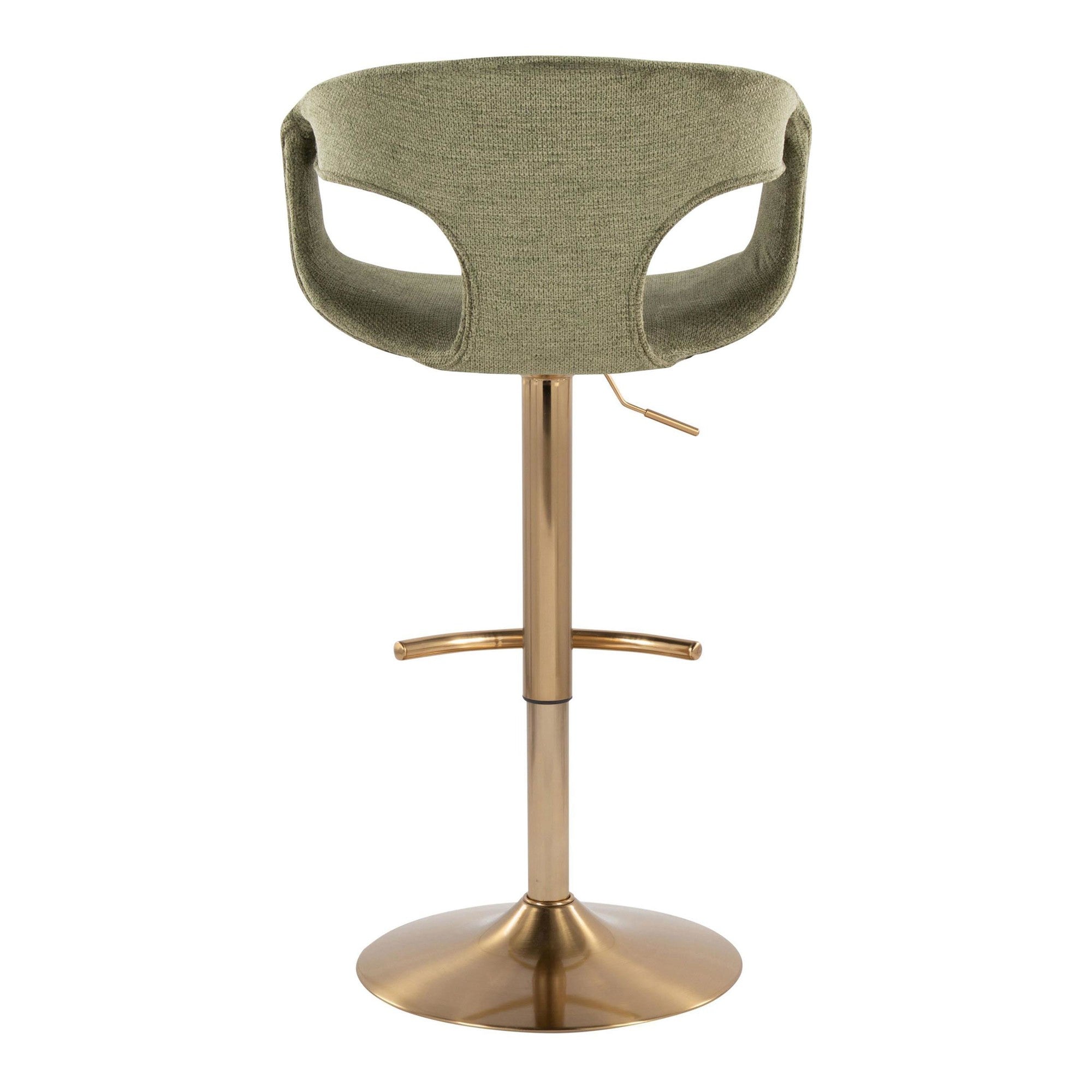 Curva Adjustable Barstool - Set of 2 - Gold Metal, Green Fabric
