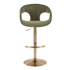 Curva Adjustable Barstool - Set of 2 - Gold Metal, Green Fabric