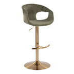 Curva Adjustable Barstool - Set of 2 - Gold Metal, Green Fabric