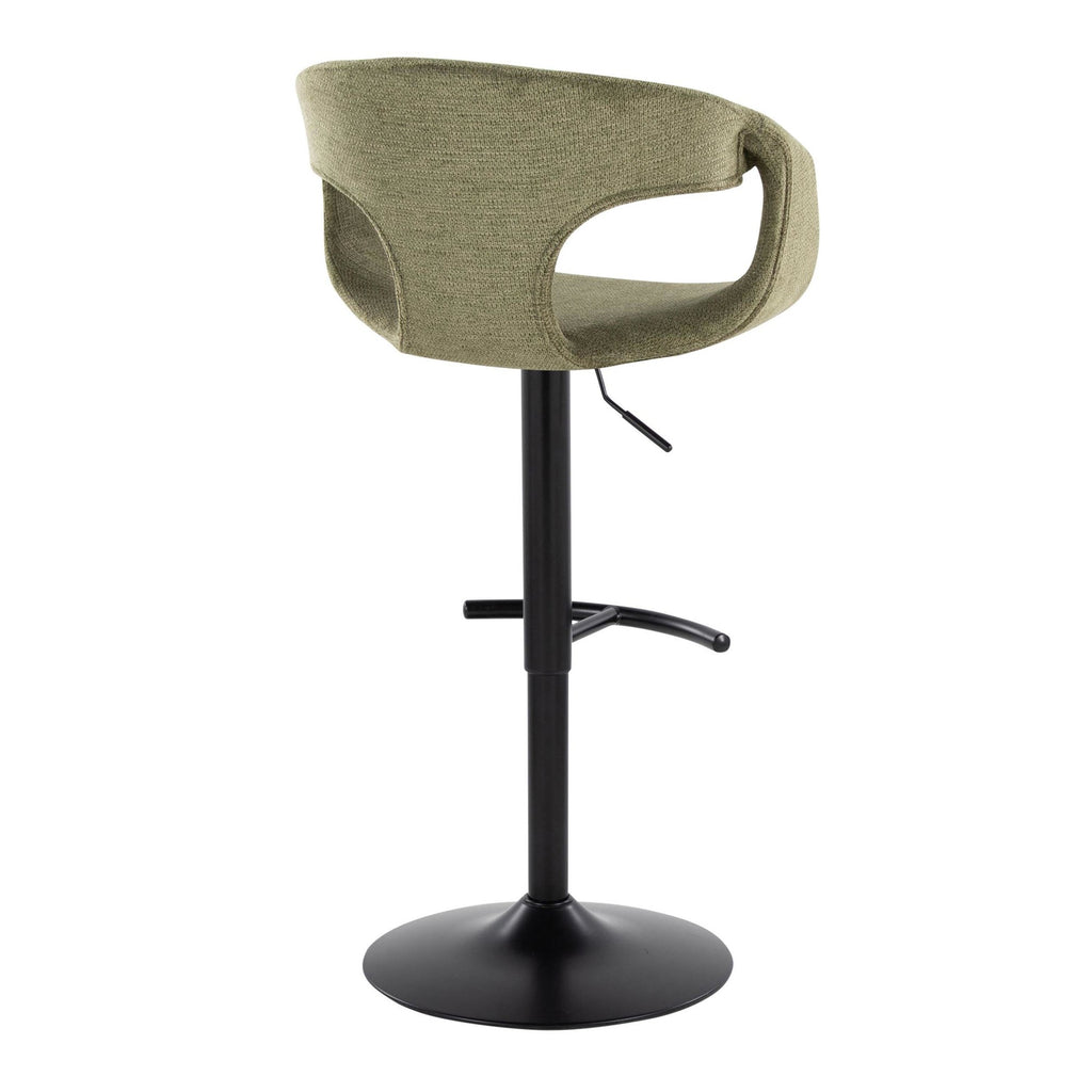 Curva Adjustable Barstool - Set of 2 - Black Metal, Green Fabric