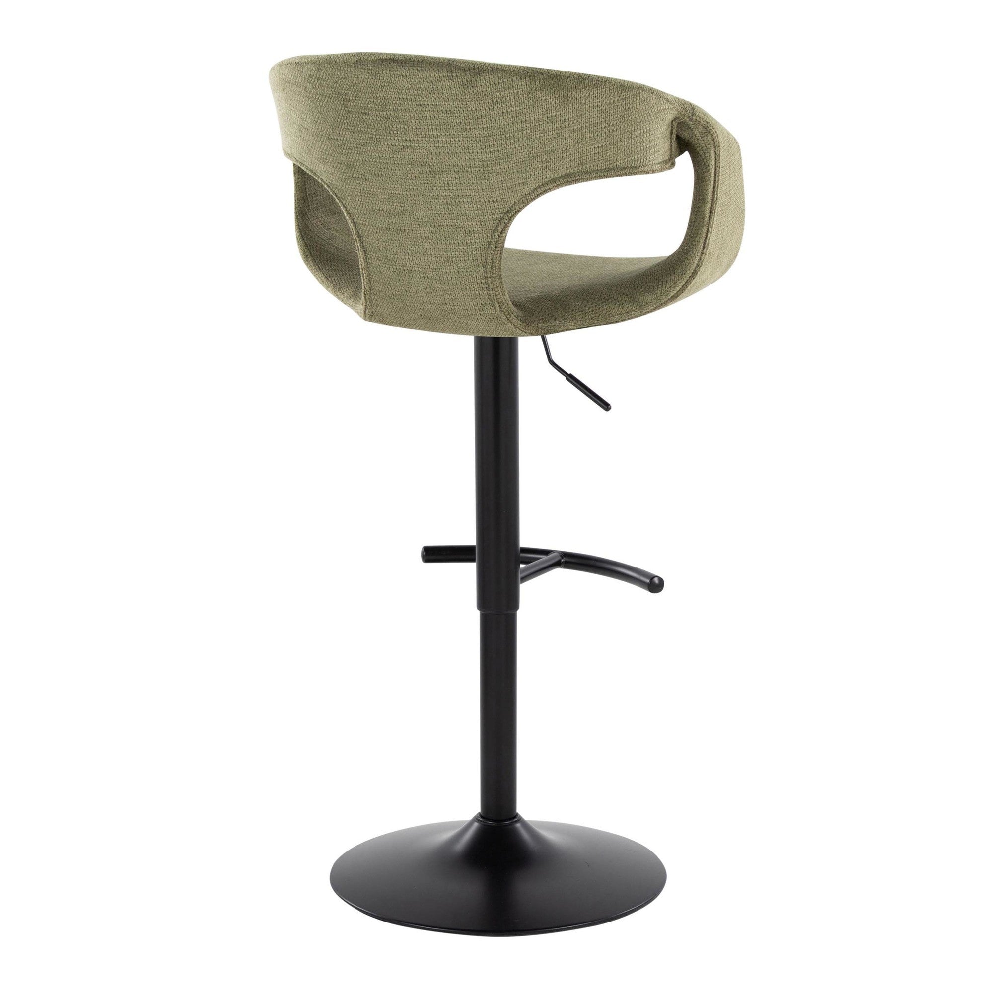 Curva Adjustable Barstool - Set of 2 - Black Metal, Green Fabric