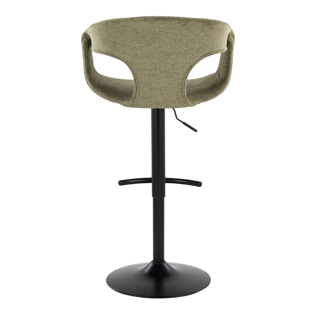 Curva Adjustable Barstool - Set of 2 - Black Metal, Green Fabric