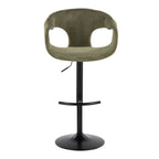 Curva Adjustable Barstool - Set of 2 - Black Metal, Green Fabric