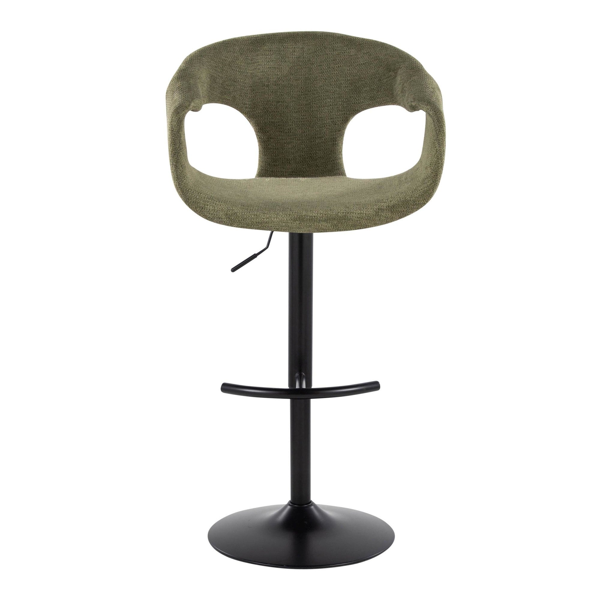 Curva Adjustable Barstool - Set of 2 - Black Metal, Green Fabric