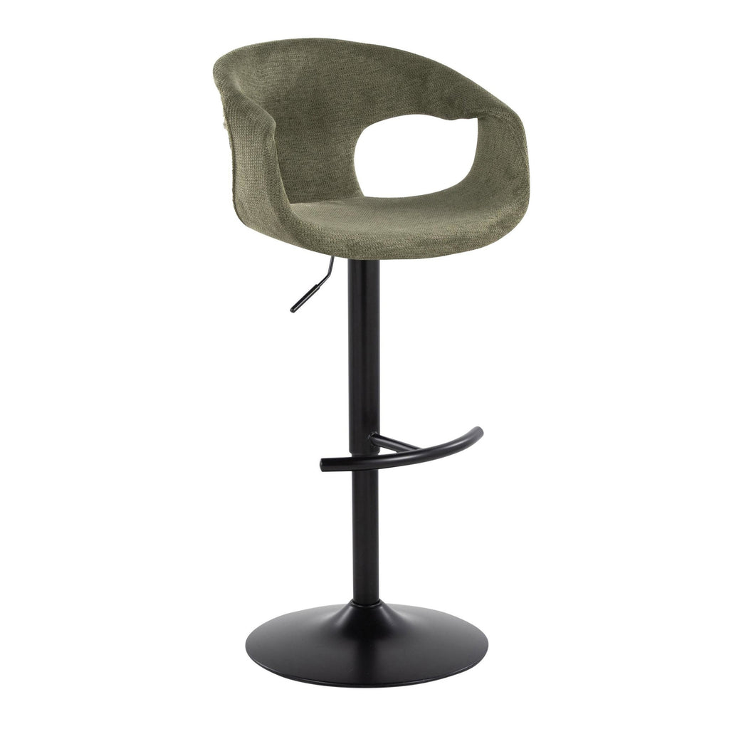 Curva Adjustable Barstool - Set of 2 - Black Metal, Green Fabric