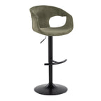 Curva Adjustable Barstool - Set of 2 - Black Metal, Green Fabric