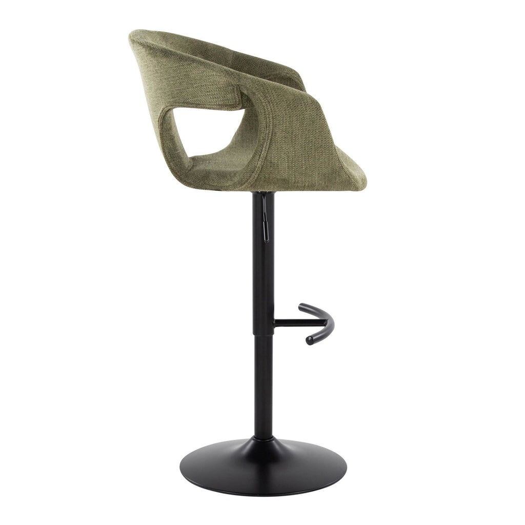 Curva Adjustable Barstool - Set of 2 - Black Metal, Green Fabric