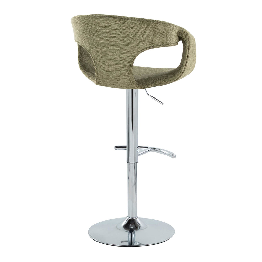 Curva Adjustable Barstool - Set of 2 - Chrome Metal, Green Fabric