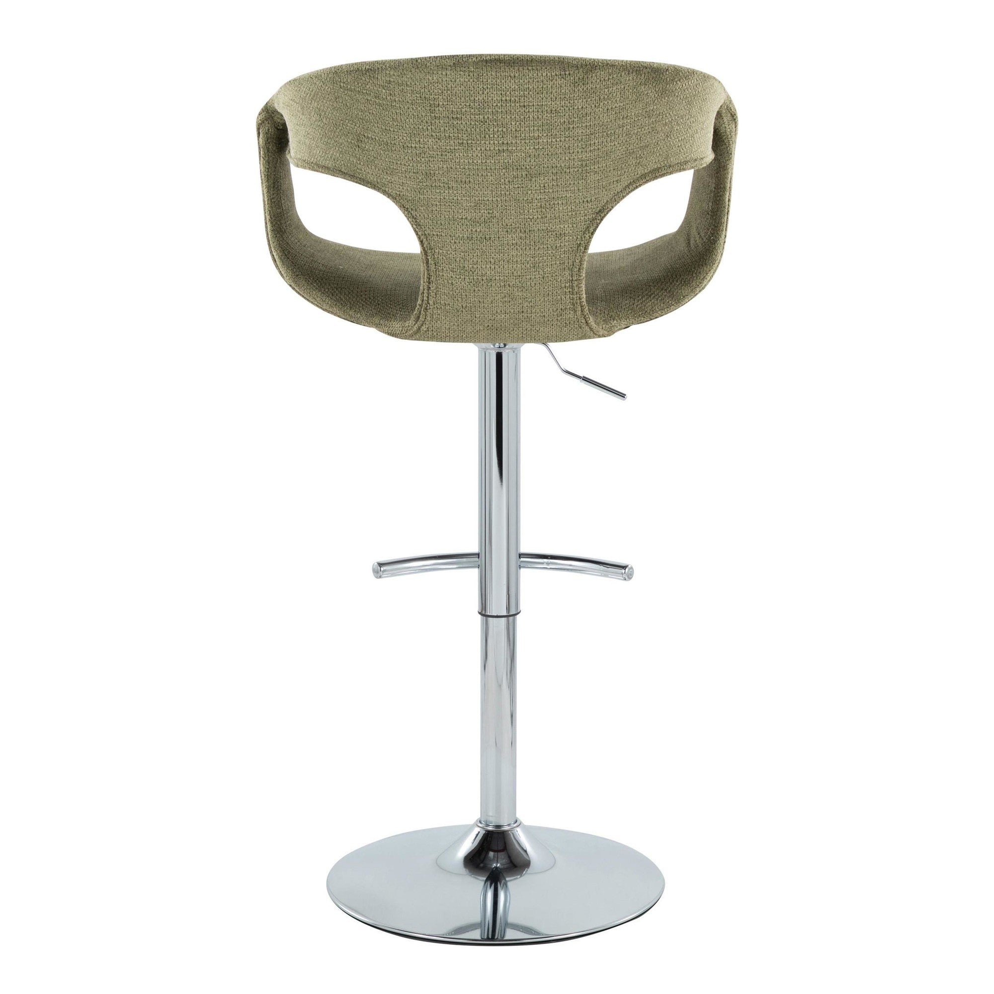 Curva Adjustable Barstool - Set of 2 - Chrome Metal, Green Fabric