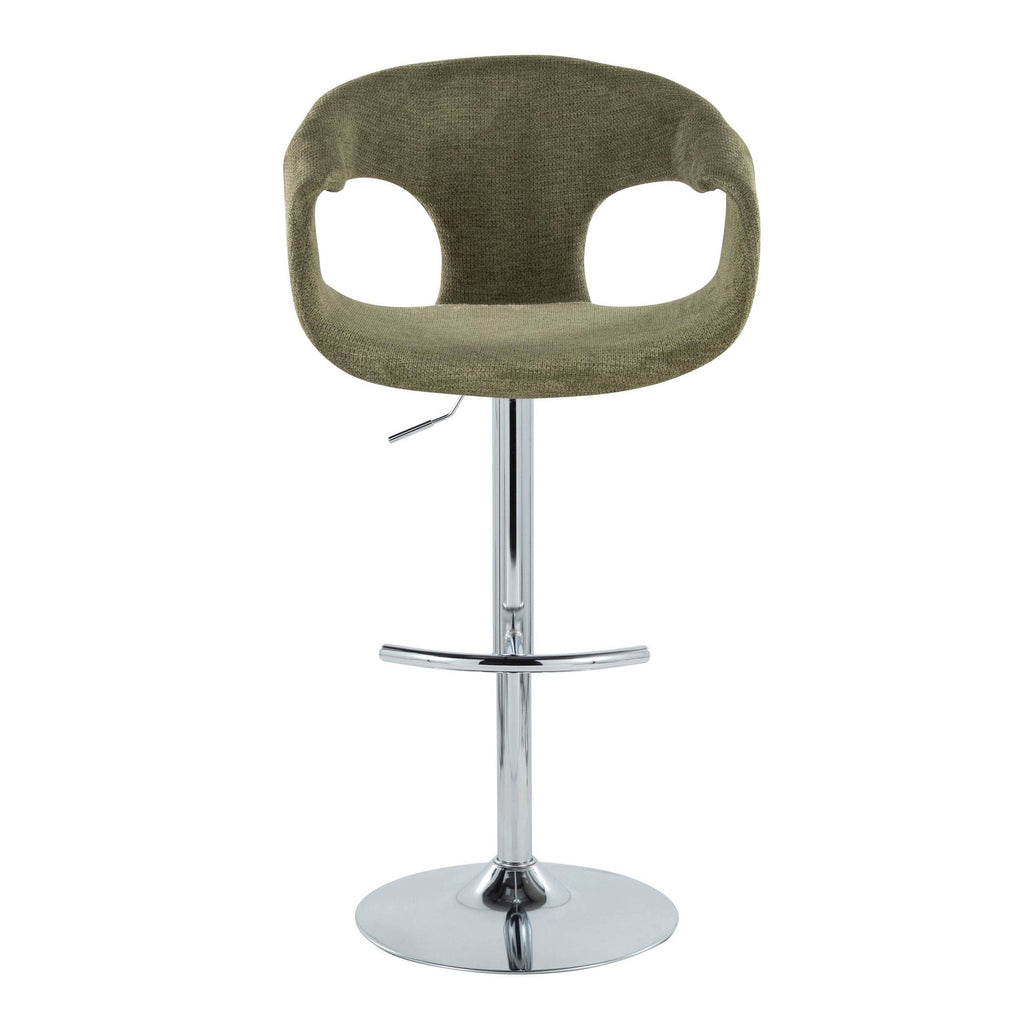 Curva Adjustable Barstool - Set of 2 - Chrome Metal, Green Fabric