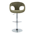 Curva Adjustable Barstool - Set of 2 - Chrome Metal, Green Fabric