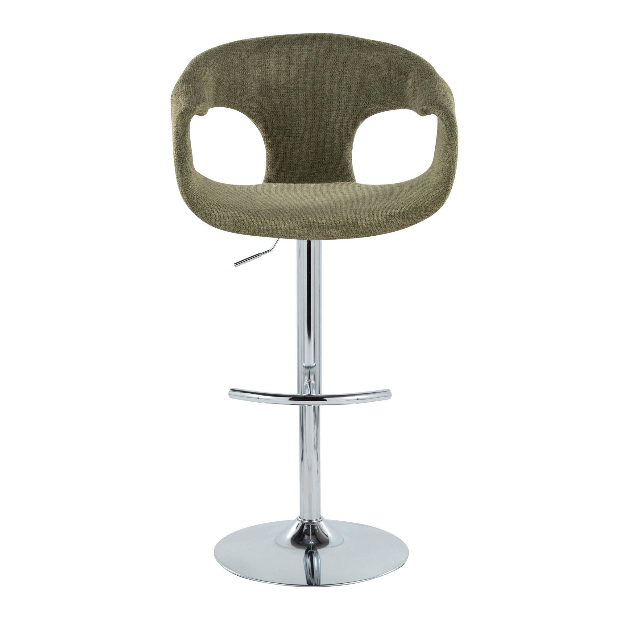 Curva Adjustable Barstool - Set of 2 - Chrome Metal, Green Fabric