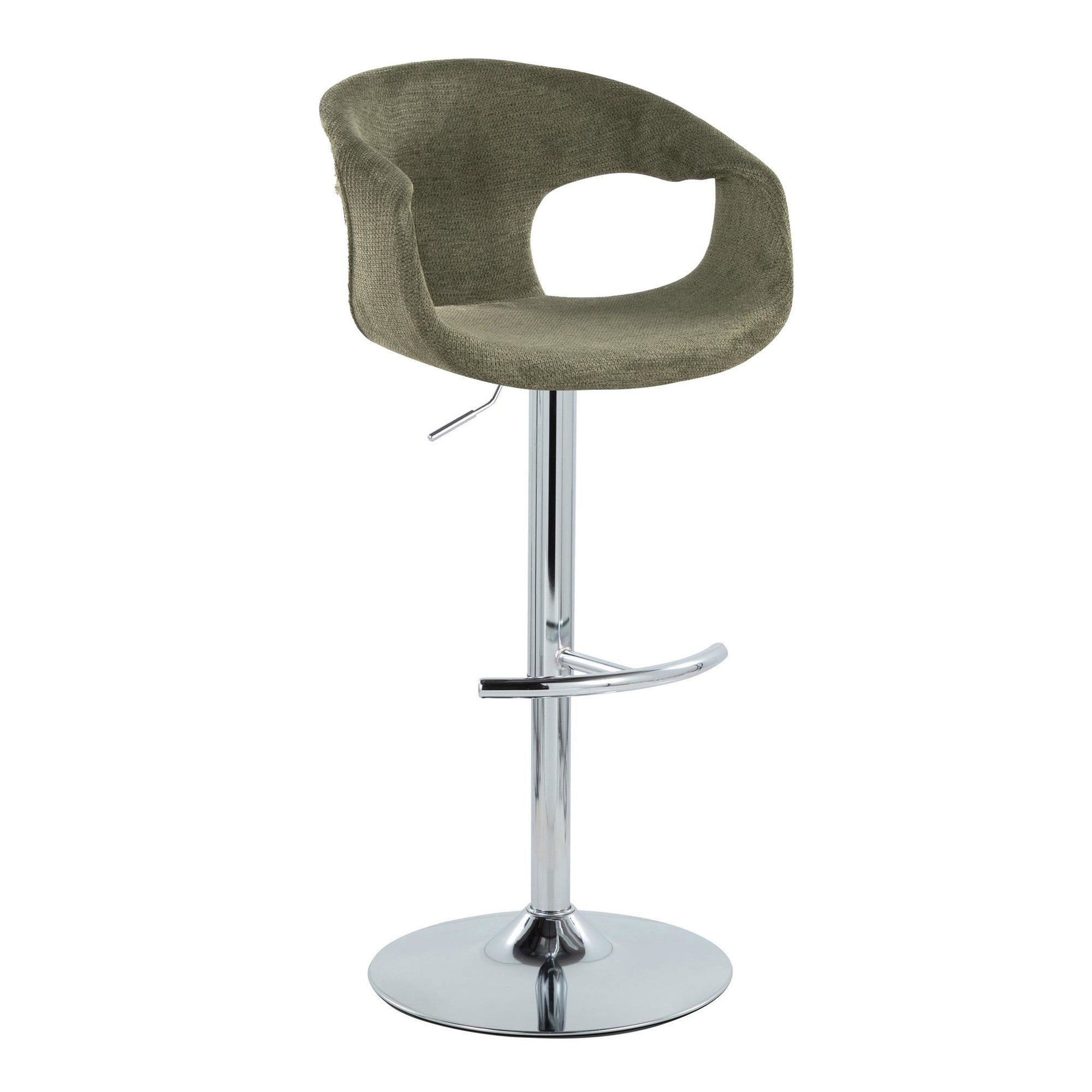 Curva Adjustable Barstool - Set of 2 - Chrome Metal, Green Fabric