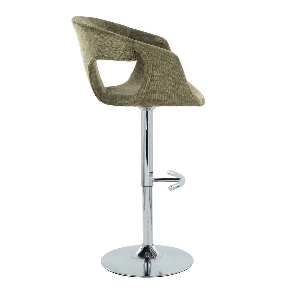 Curva Adjustable Barstool - Set of 2 - Chrome Metal, Green Fabric