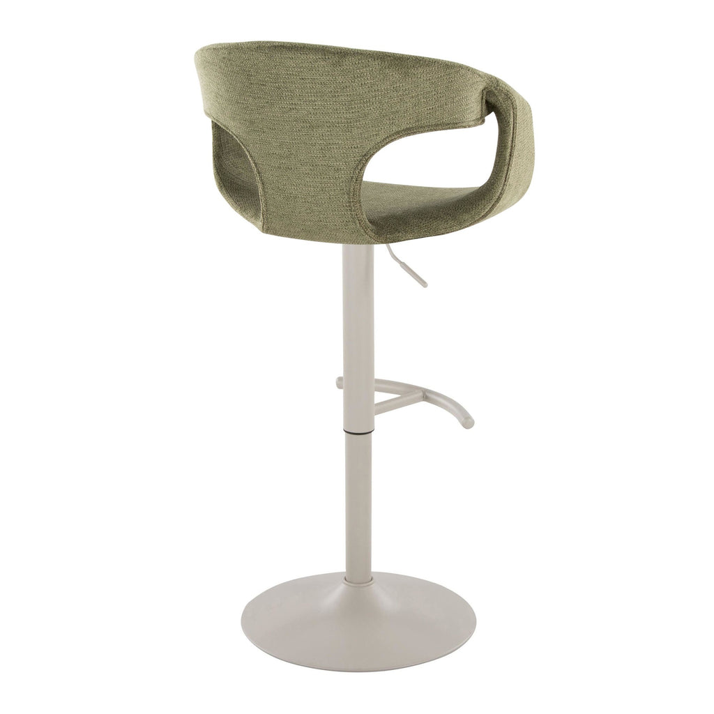 Curva Adjustable Barstool - Set of 2 - Pearl Grey Metal, Green Fabric