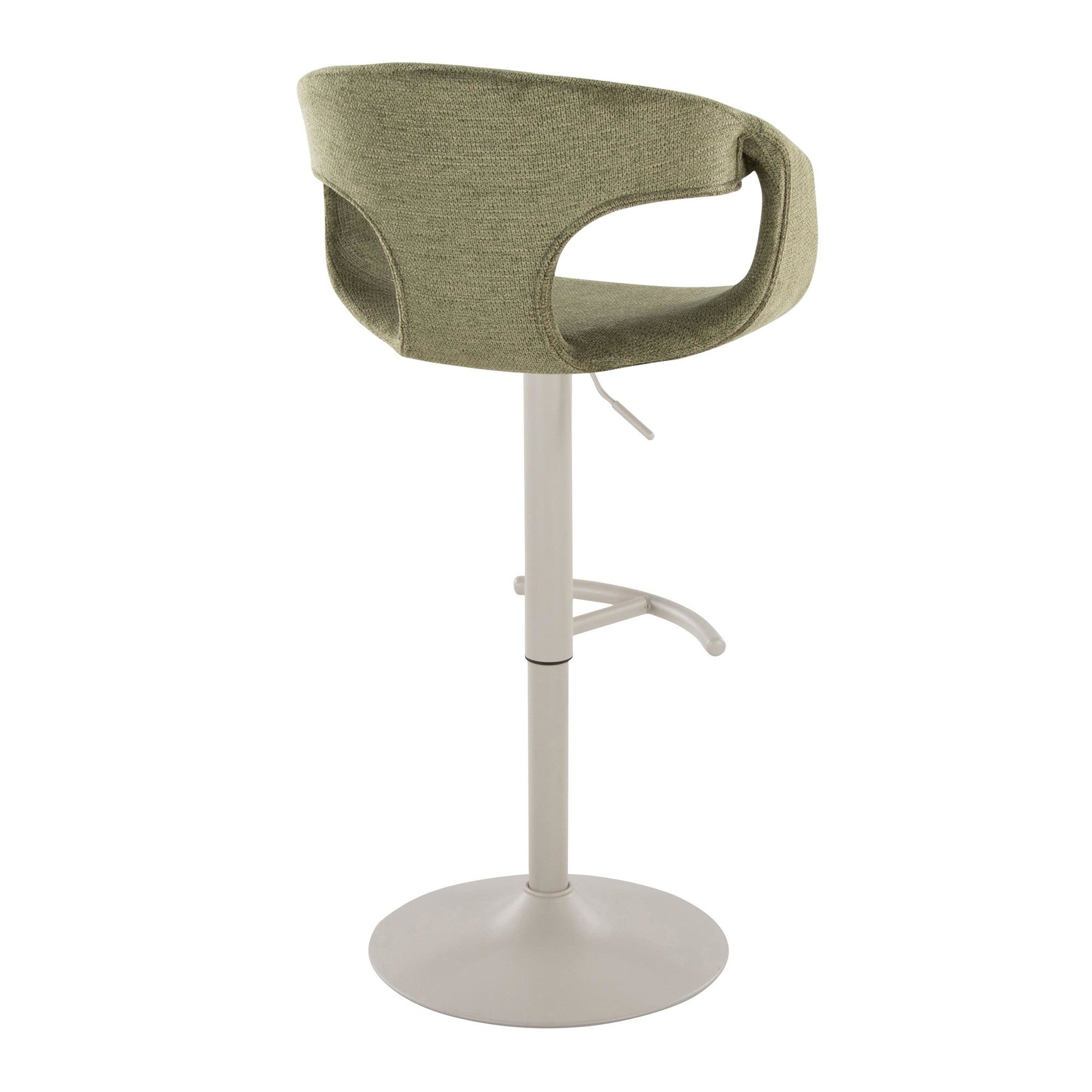 Curva Adjustable Barstool - Set of 2 - Pearl Grey Metal, Green Fabric