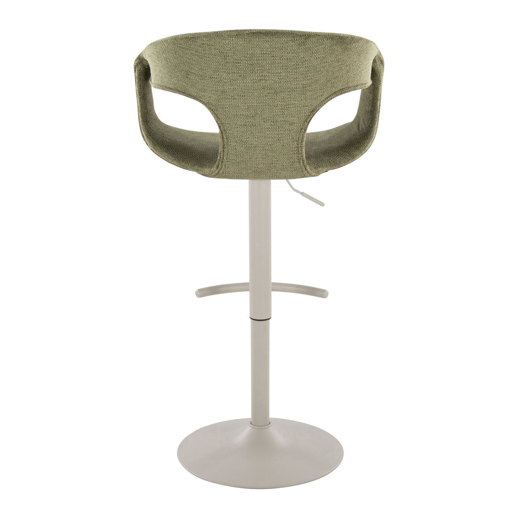 Curva Adjustable Barstool - Set of 2 - Pearl Grey Metal, Green Fabric