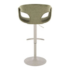 Curva Adjustable Barstool - Set of 2 - Pearl Grey Metal, Green Fabric