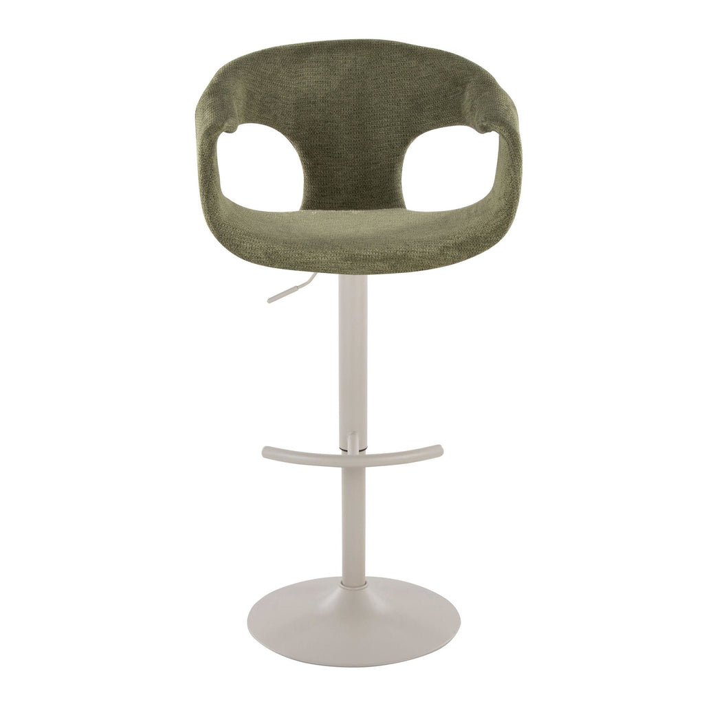 Curva Adjustable Barstool - Set of 2 - Pearl Grey Metal, Green Fabric