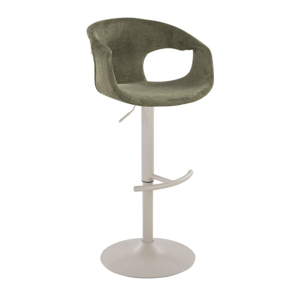 Curva Adjustable Barstool - Set of 2 - Pearl Grey Metal, Green Fabric