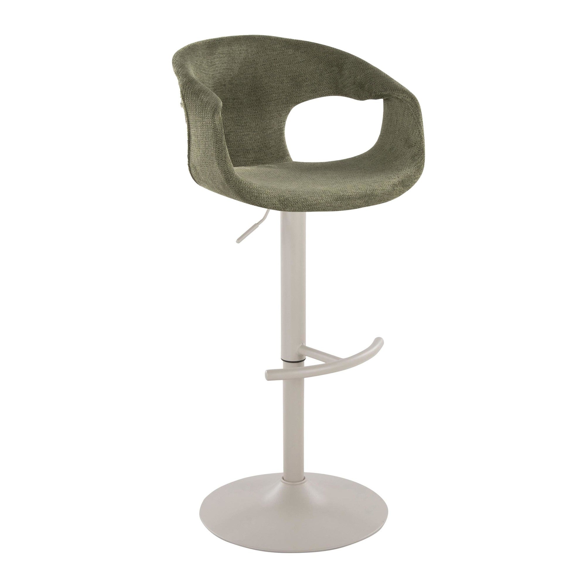 Curva Adjustable Barstool - Set of 2 - Pearl Grey Metal, Green Fabric