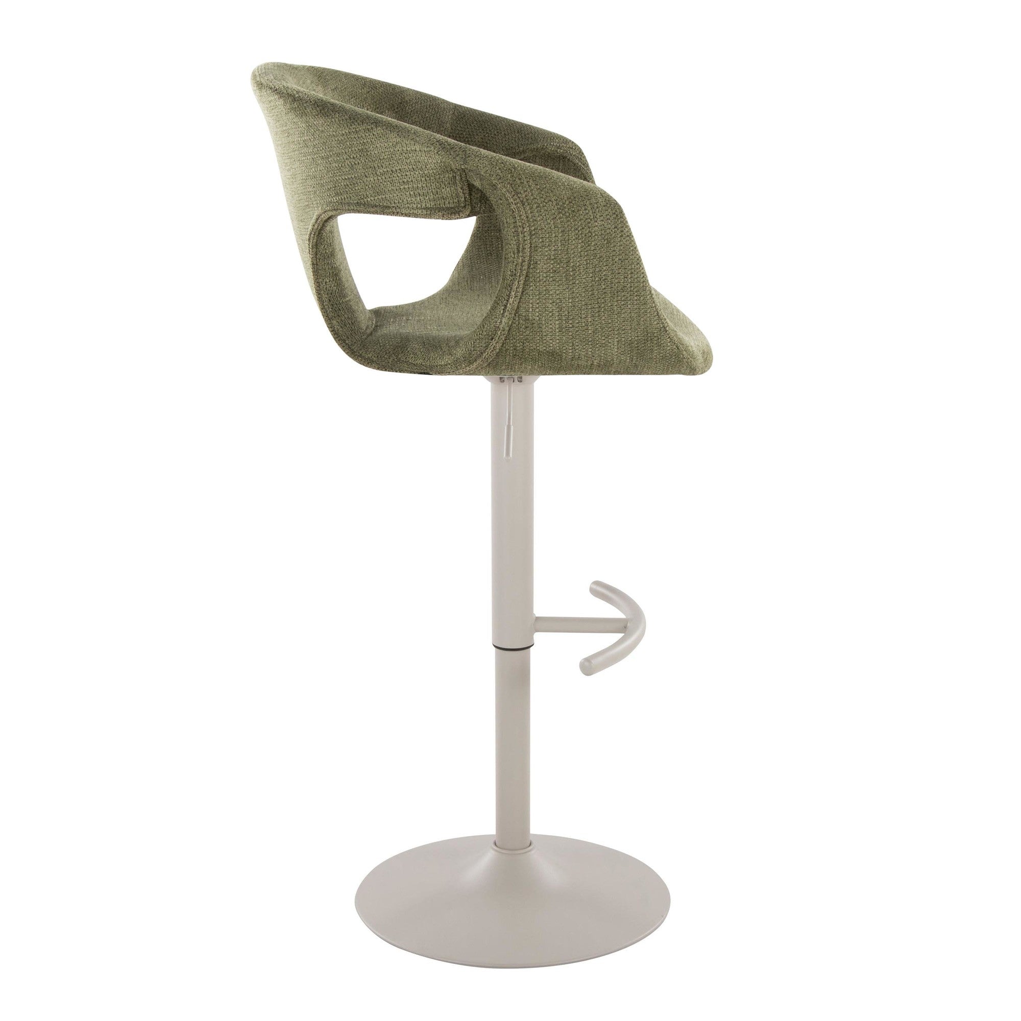 Curva Adjustable Barstool - Set of 2 - Pearl Grey Metal, Green Fabric