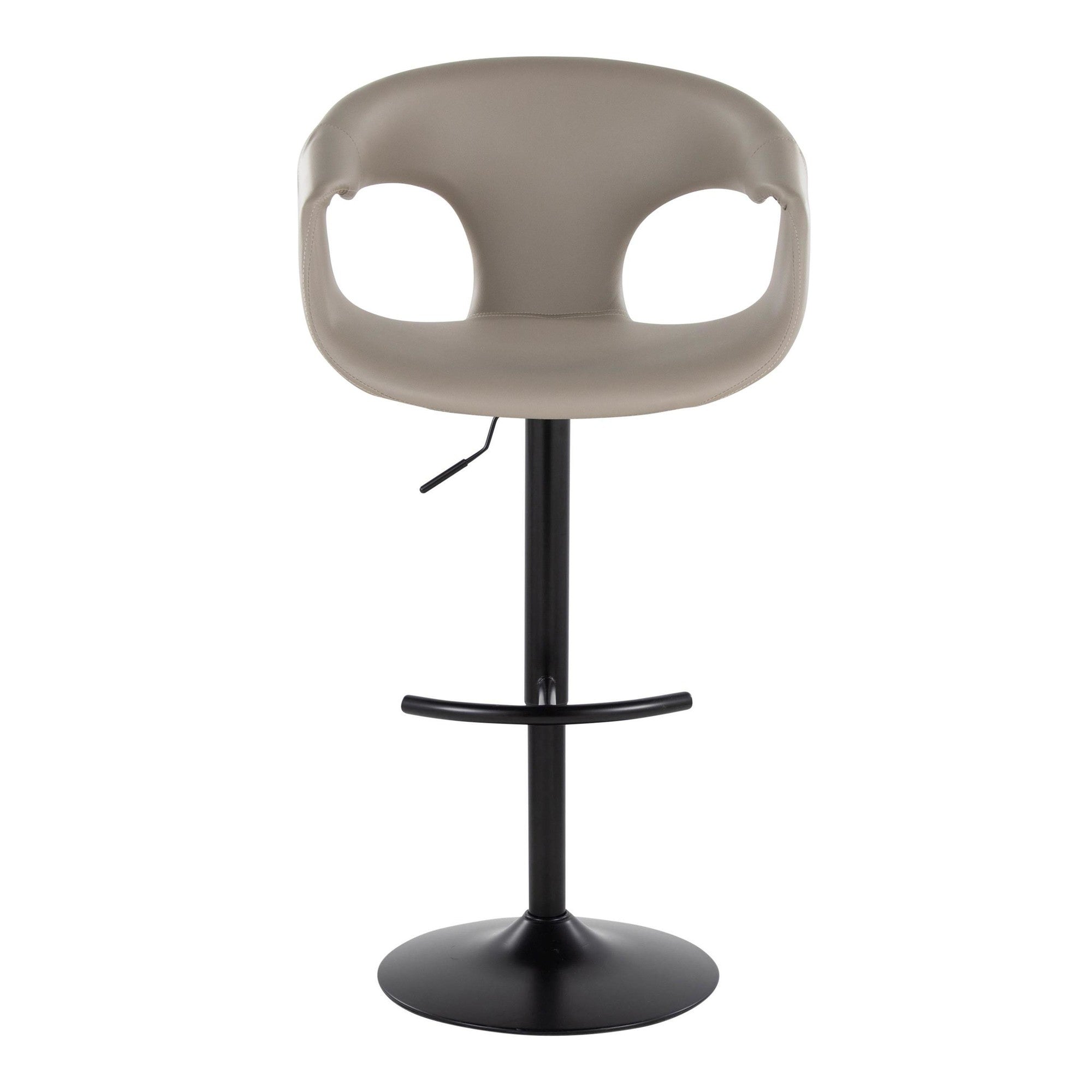 Curva Adjustable Barstool - Set of 2 - Black Metal, Light Grey PU