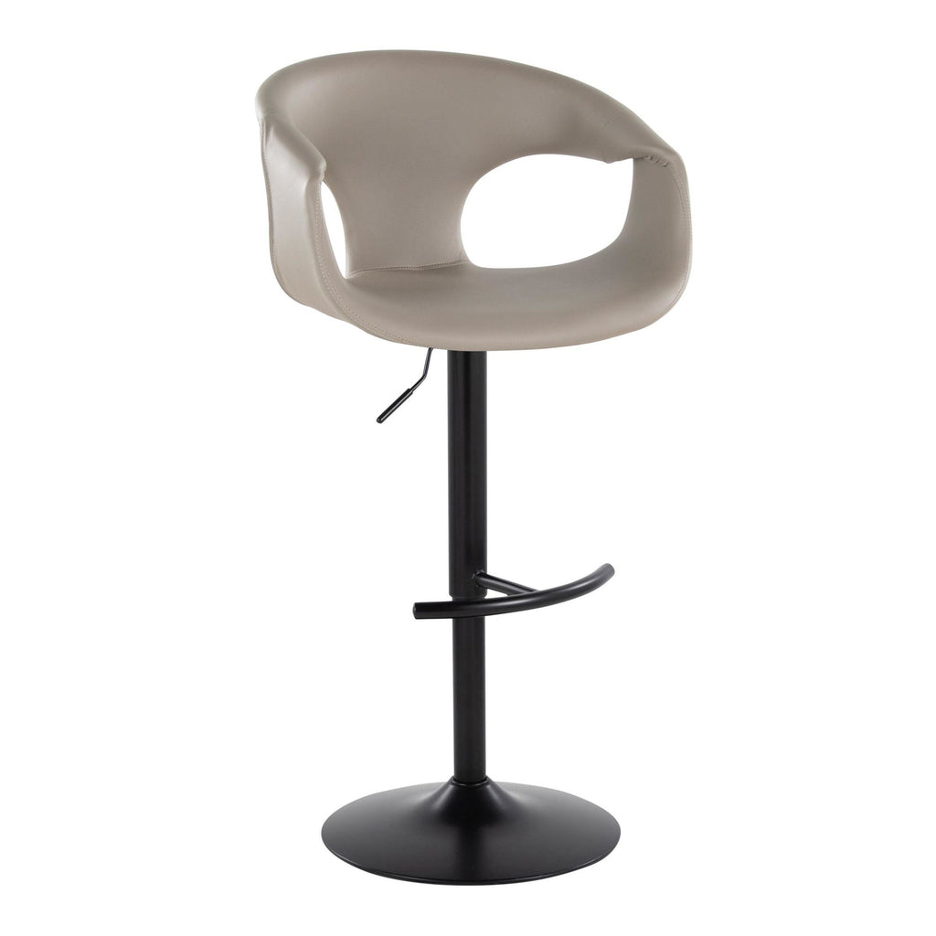 Curva Adjustable Barstool - Set of 2 - Black Metal, Light Grey PU