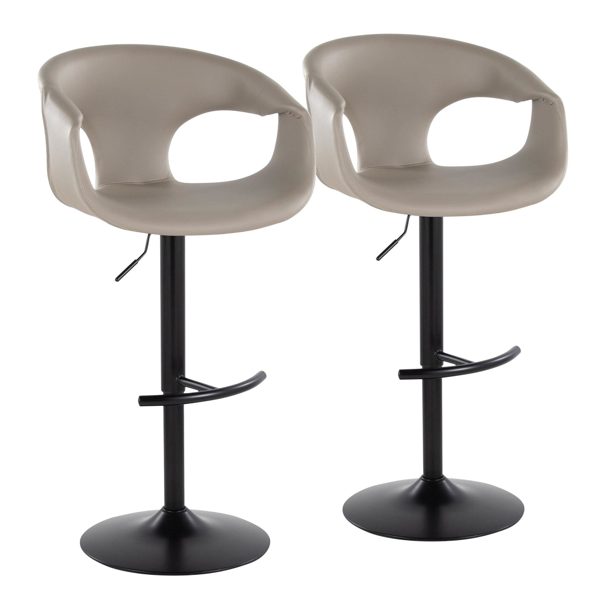 Curva Adjustable Barstool - Set of 2 - Black Metal, Light Grey PU