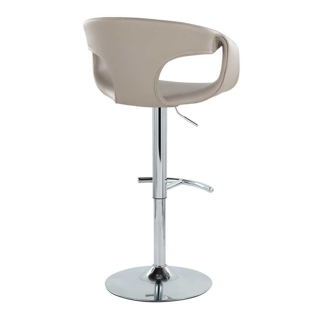 Curva Adjustable Barstool - Set of 2 - Chrome Metal, Light Grey PU