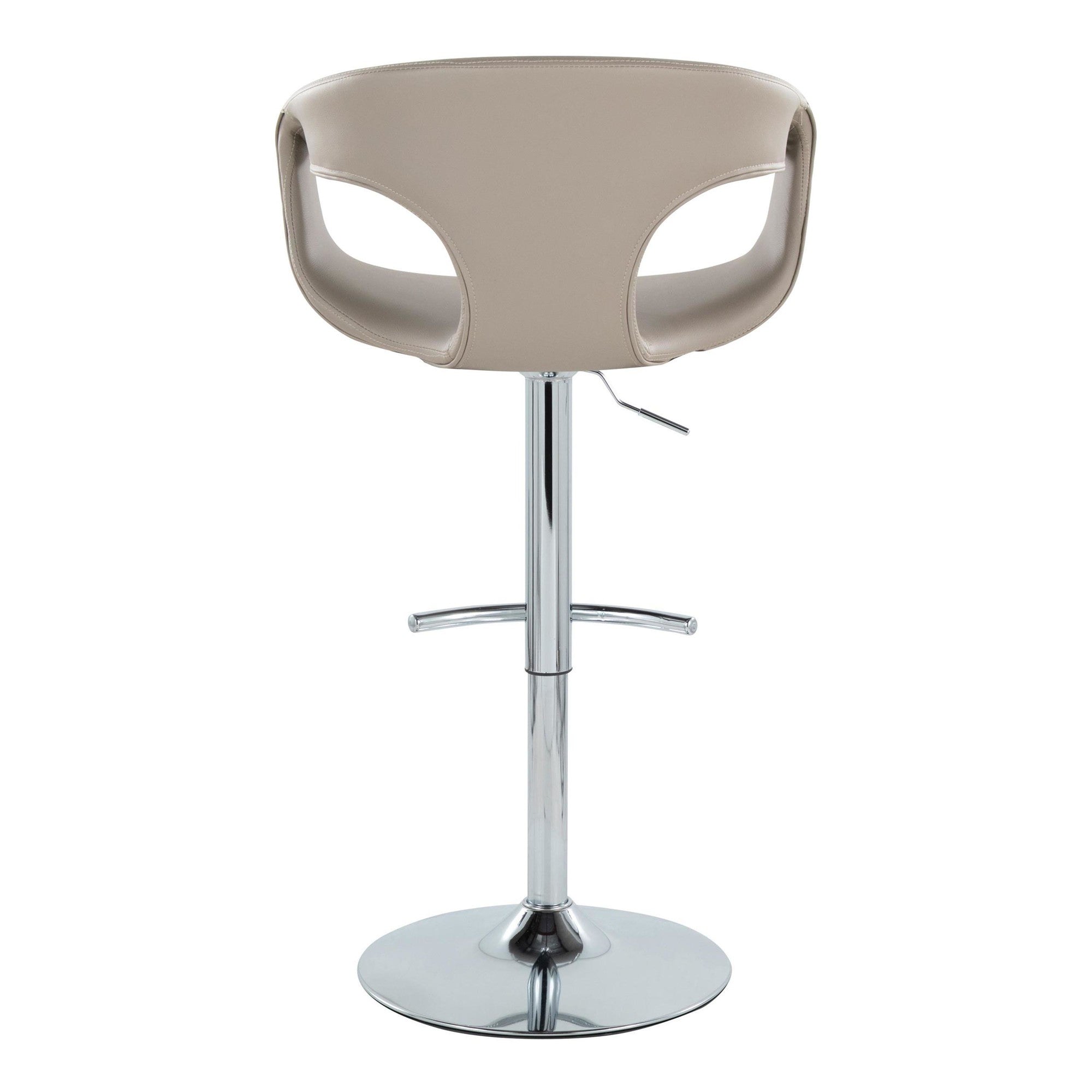 Curva Adjustable Barstool - Set of 2 - Chrome Metal, Light Grey PU