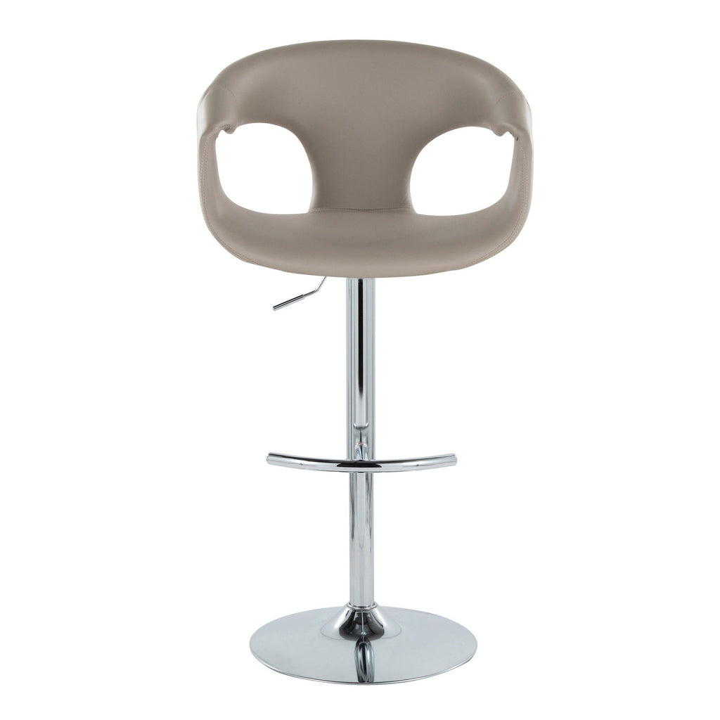 Curva Adjustable Barstool - Set of 2 - Chrome Metal, Light Grey PU