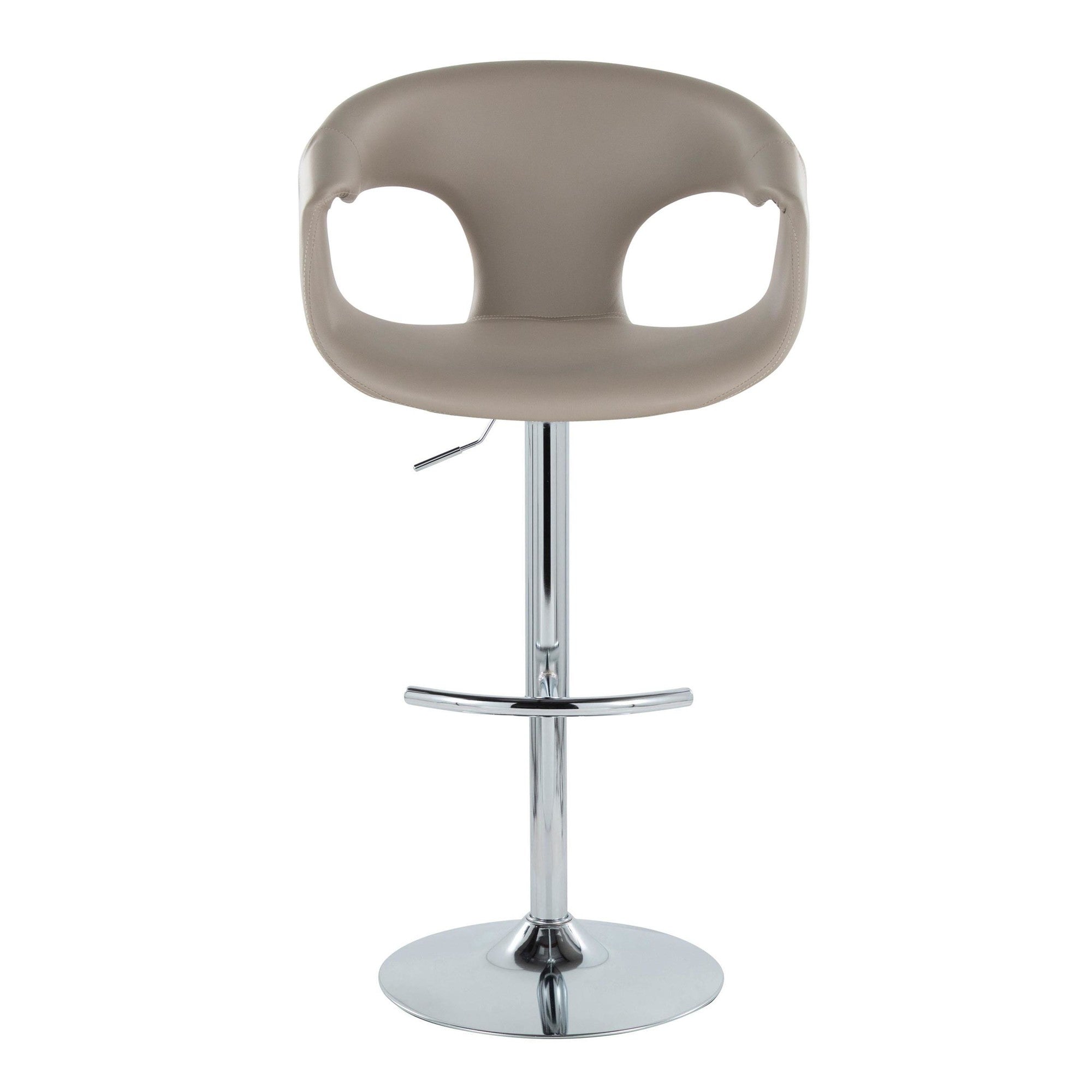 Curva Adjustable Barstool - Set of 2 - Chrome Metal, Light Grey PU