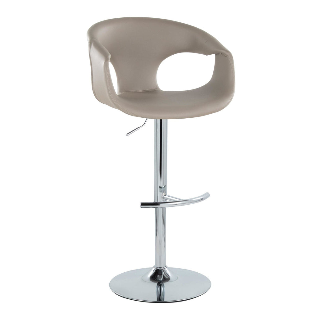 Curva Adjustable Barstool - Set of 2 - Chrome Metal, Light Grey PU