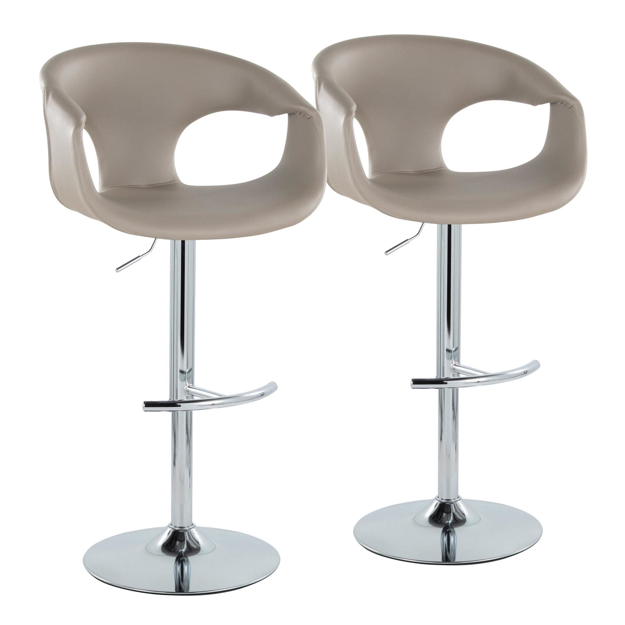 Curva Adjustable Barstool - Set of 2 - Chrome Metal, Light Grey PU