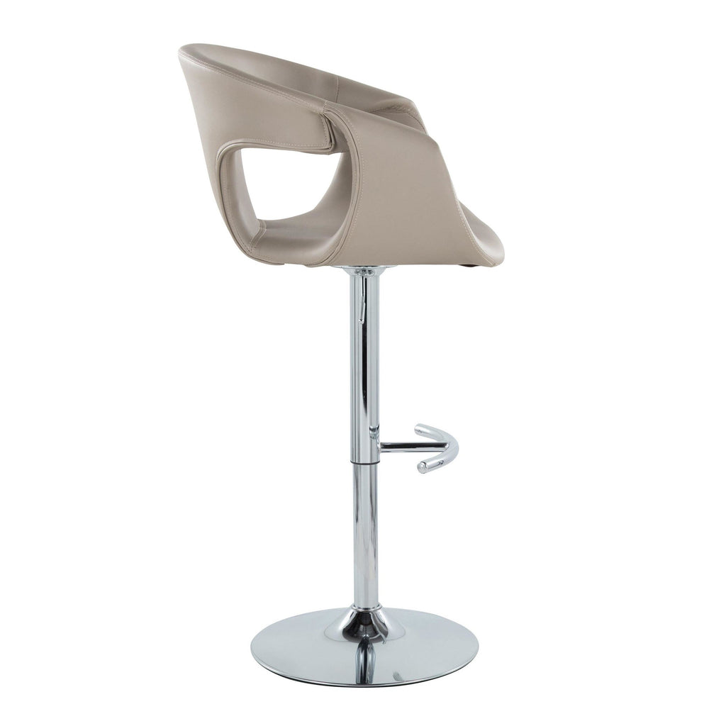 Curva Adjustable Barstool - Set of 2 - Chrome Metal, Light Grey PU