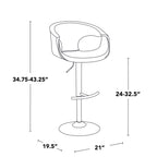 Curva Adjustable Barstool - Set of 2 - Pearl Grey Metal, Light Grey PU