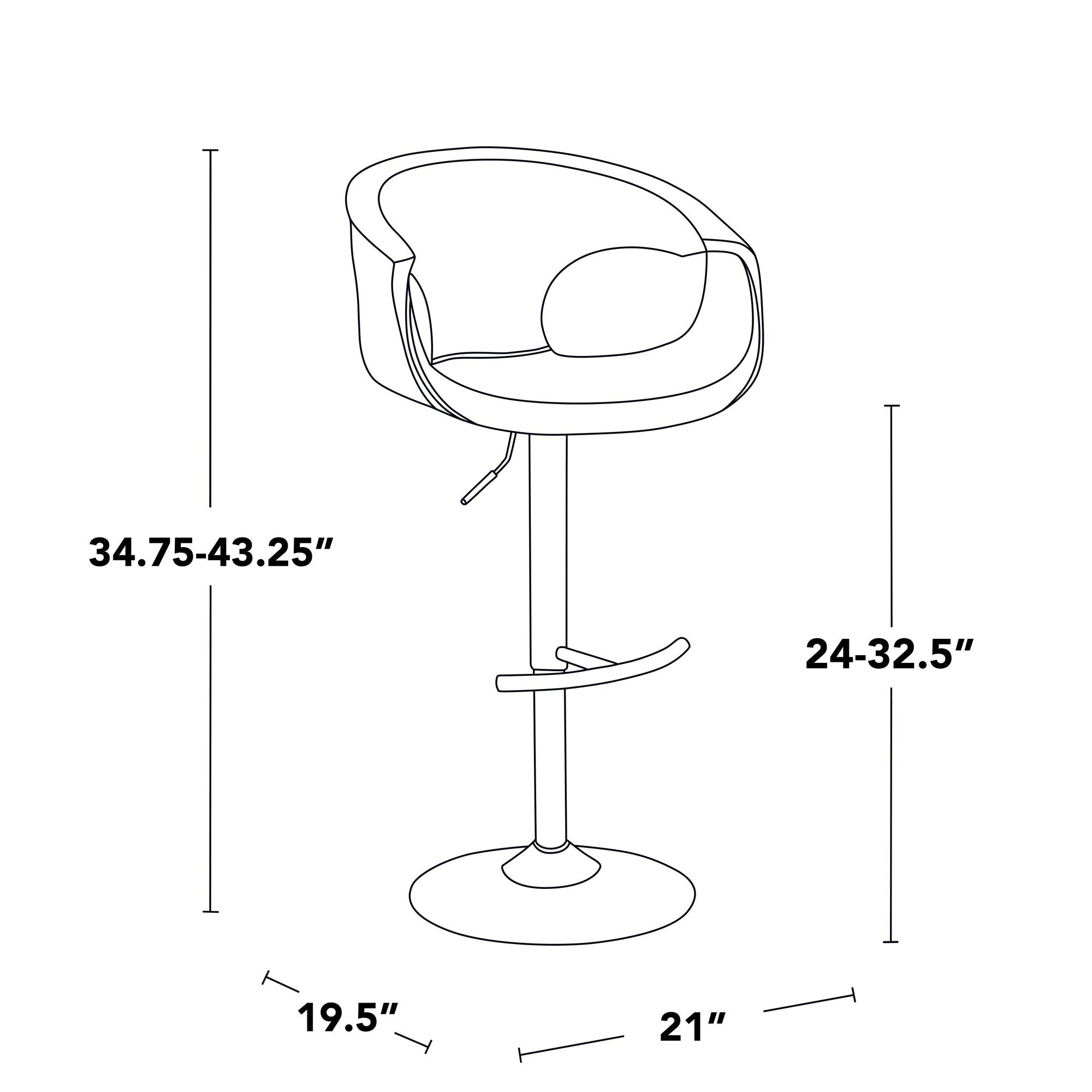 Curva Adjustable Barstool - Set of 2 - Pearl Grey Metal, Light Grey PU
