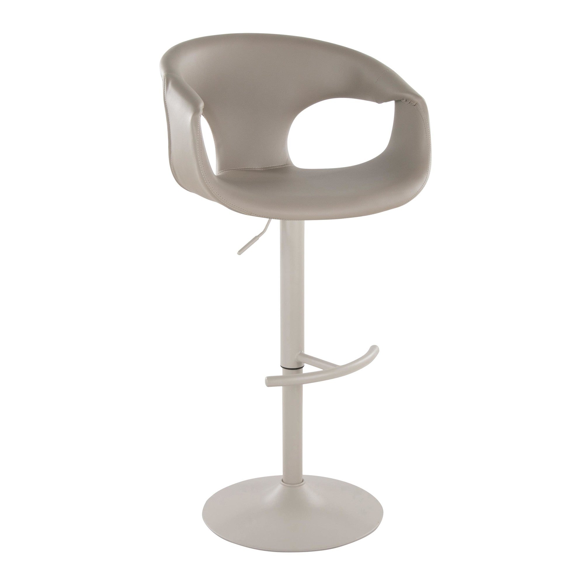 Curva Adjustable Barstool - Set of 2 - Pearl Grey Metal, Light Grey PU