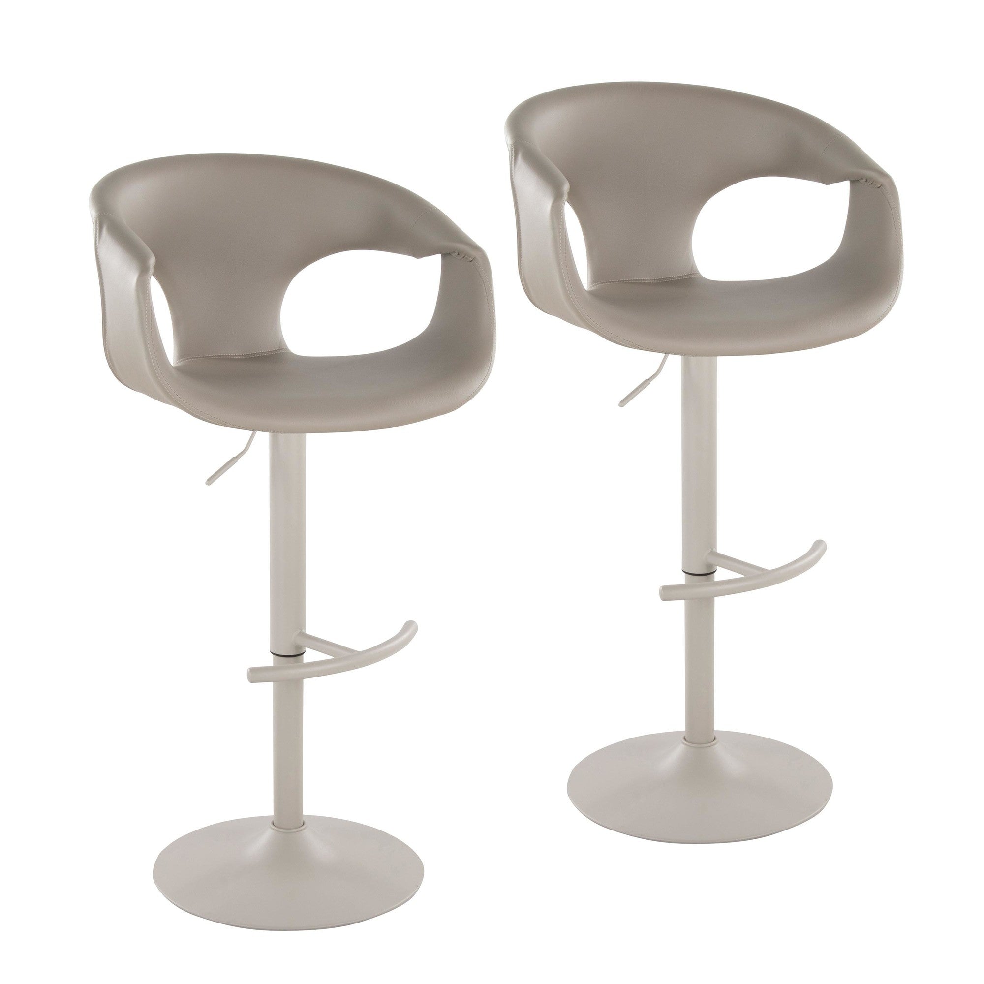 Curva Adjustable Barstool - Set of 2 - Pearl Grey Metal, Light Grey PU