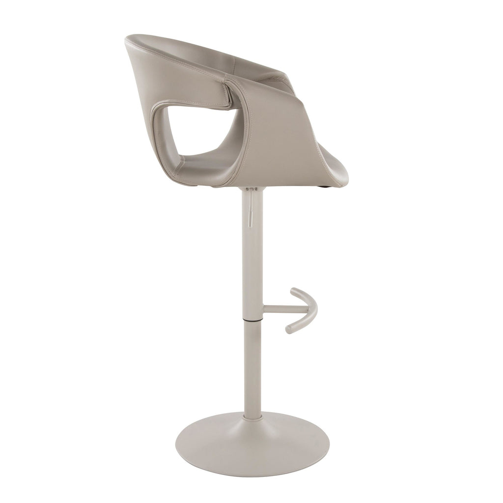 Curva Adjustable Barstool - Set of 2 - Pearl Grey Metal, Light Grey PU