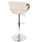 Curvo Adjustable Barstool - Set of 3 - Chrome, Walnut Wood, Cream Fabric
