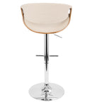 Curvo Adjustable Barstool - Set of 3 - Chrome, Walnut Wood, Cream Fabric