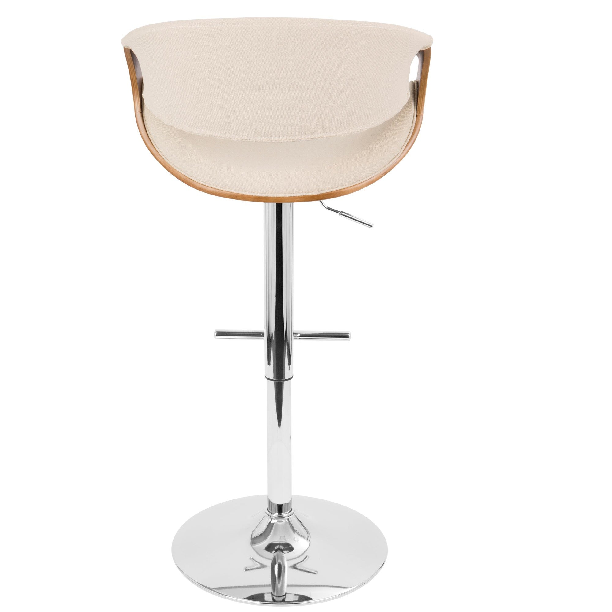 Curvo Adjustable Barstool - Set of 3 - Chrome, Walnut Wood, Cream Fabric