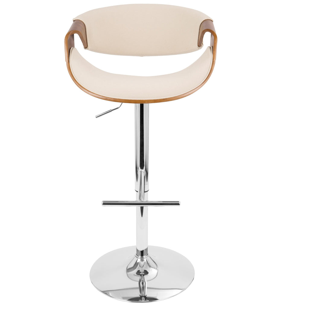Curvo Adjustable Barstool - Set of 3 - Chrome, Walnut Wood, Cream Fabric