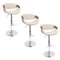 Curvo Adjustable Barstool - Set of 3 - Chrome, Walnut Wood, Cream Fabric