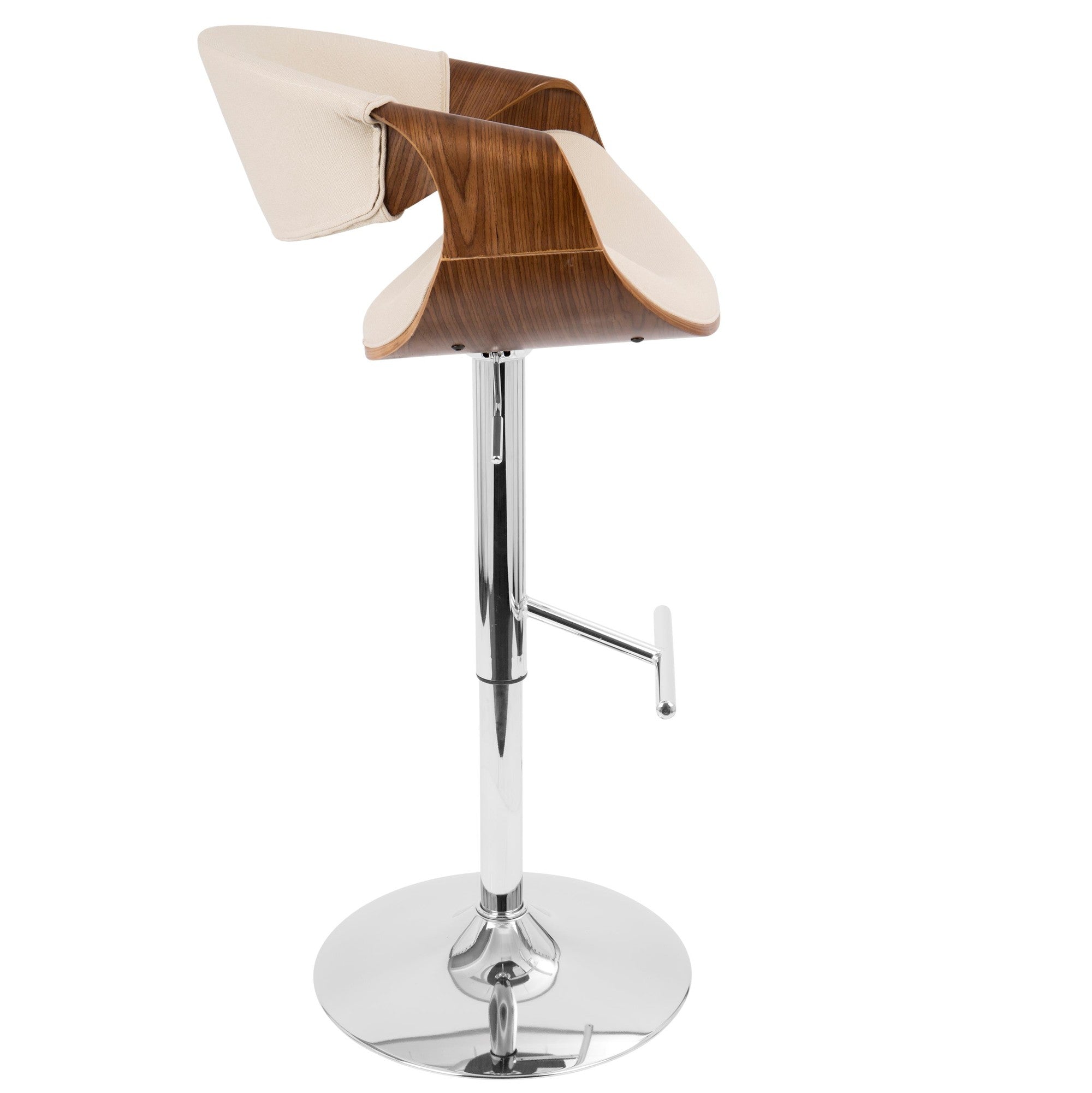 Curvo Adjustable Barstool - Set of 3 - Chrome, Walnut Wood, Cream Fabric